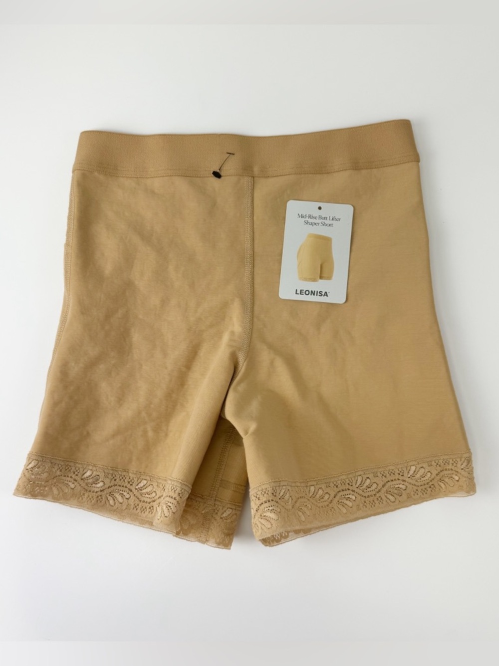 Leonisa Mid Rise Shaper Short Small Beige Butt Lifter Firm Compression NWT